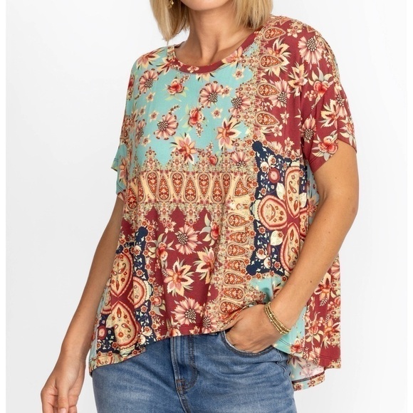 Johnny Was Thena Box Pleat Swing Tee Multi Color Size L - Picture 3 of 13